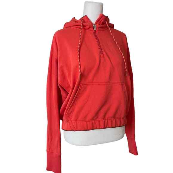 Athleta XS Ascend Warm Up Hoodie Pullover 1/4 Zip Coral Sweatshirt Pocket - Picture 11 of 12